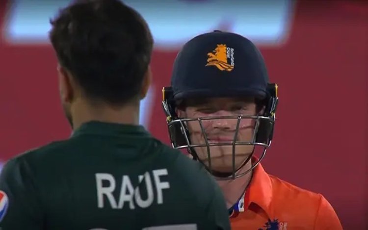 PAK vs NED: Bas de Leede winks at Haris Rauf after hitting him for a six