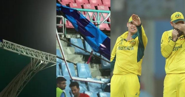 Watch: Fans run away after Hoardings fall during AUS vs SL match at Lucknow